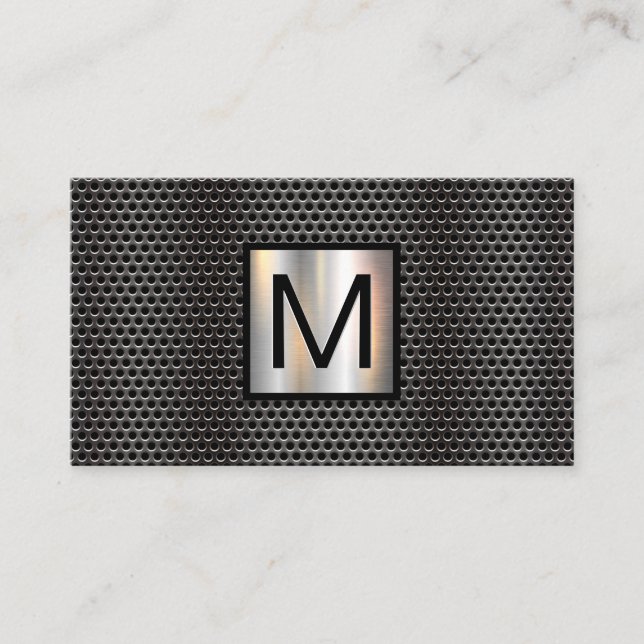 Cartão De Visita Banner Metálico do Cromo do Padrão Monograma (Frente)