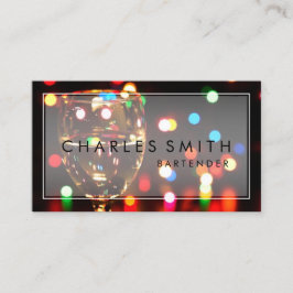 Cartão De Visita Bar de luzes de Bokeh do vidro de vinho ou barman