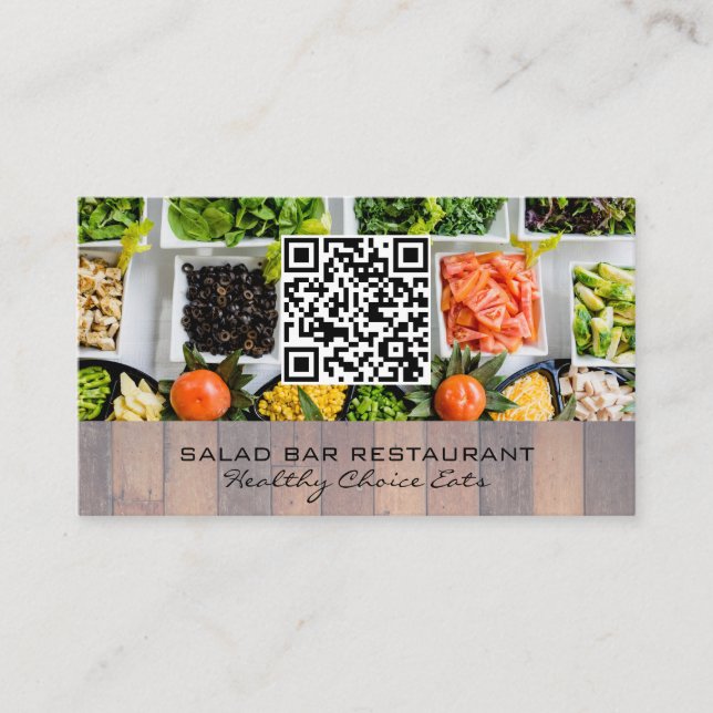 Cartão De Visita Bar de salada | Culinária | Código QR (Frente)