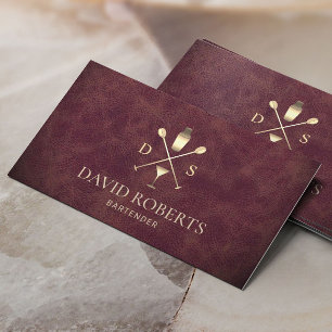 Cartão De Visita Bar do Bartender Club Elegante Leather Sommelier
