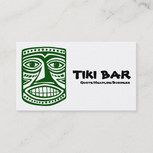 Cartão De Visita Bar Tiki - Verde escuro, preto e branco (Frente)