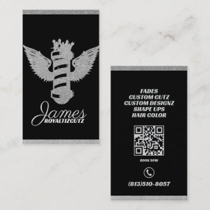 Cartão De Visita Barbearia Asas da Coroa Logotipo Brilhante Profiss