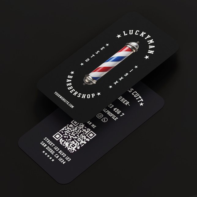 Cartão De Visita Barbearia Azul-Barbeiro Vermelho Clássico (Classic Red White Blue Barber Pole Barbershop Business Card
)