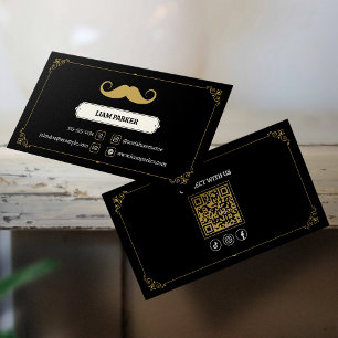 Cartão De Visita Barbearia Bigode Preto Simples Conecte-se conosco