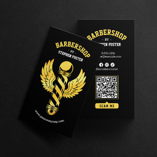 Cartão De Visita Barbearia Black Gold Barbershop Poste de barbeiro