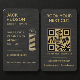 Cartão De Visita Barbearia Black Linen Gold Corte de Cabelo