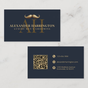 Cartão De Visita Barbearia Blue Gold Bigode Cuidado Pessoal Masculi