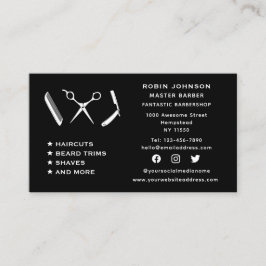 Cartão De Visita Barbearia de Mídia Social Barbershop Barbeard Trim