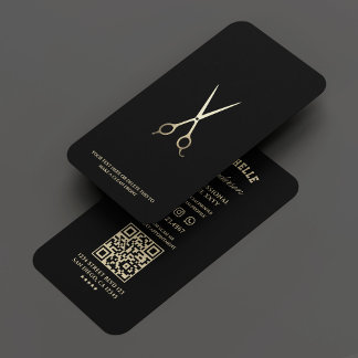 Cartão De Visita Barbearia de Tesoura Dourada Preta Mínima de Barbe