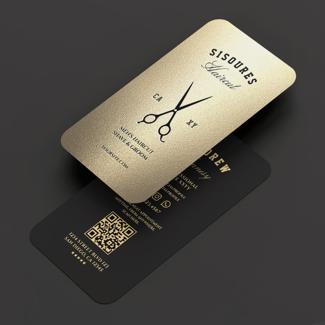 Cartão De Visita Barbearia Dourada de Tesoura Negra Moderna (Modern Barber Black Scissors Gold Barbershop Business Card
)