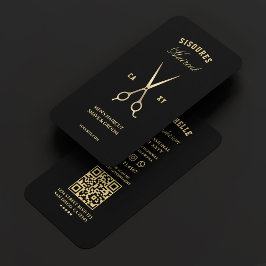 Cartão De Visita Barbearia Elegante Tesoura Dourada Barber Preta