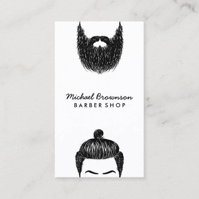 Cartão De Visita Barbearia hipster barba bigode (Frente)