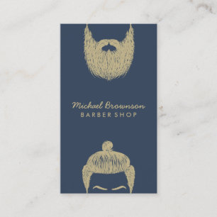 Cartão De Visita Barbearia hipster barba bigode azul ouro