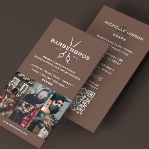 Cartão De Visita Barbearia Minimal Brown Grid