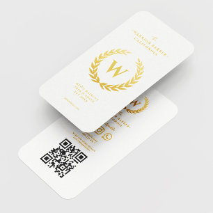 Cartão De Visita Barbearia Moderna Dourada Wreath Barbeiro Inicial