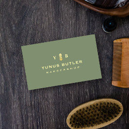 Cartão De Visita Barbearia Monograma Sage Polar de Barbeiro Dourado