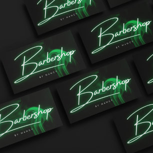 Cartão De Visita Barbearia Neon Verde Letra Manual Barbeiro