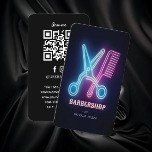 Cartão De Visita Barbearia Profissional - Tesoura do Neon Barber