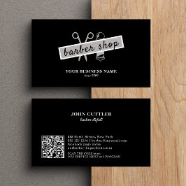 Cartão De Visita Barbeiro barbeiro Código QR moderno negro