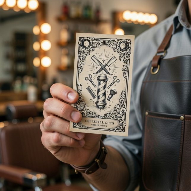 Cartão De Visita Barbeiro Celestial Vintage | Celestial Vintage (Criador carregado)