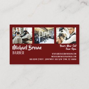 Cartão De Visita barbeiro de foto personalizada moldura vermelha bu