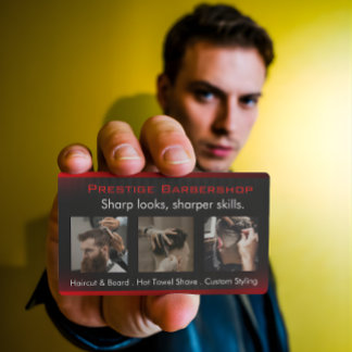 Cartão De Visita Barbeiro Moderno Atraente em Vermelho Preto Branco