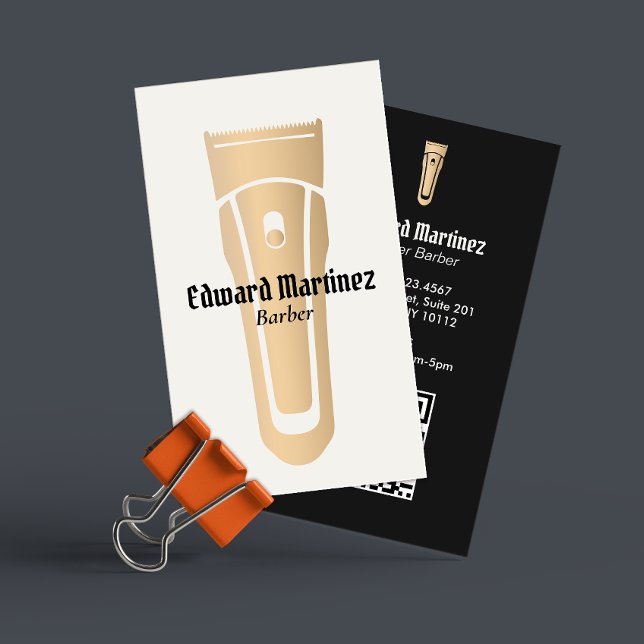 Cartão De Visita Barber - Barbearia do Clipe de Cabelo Dourado (Criador carregado)