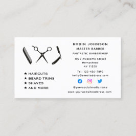 Cartão De Visita Barber Barbershop Beard Trim Shave Social Media