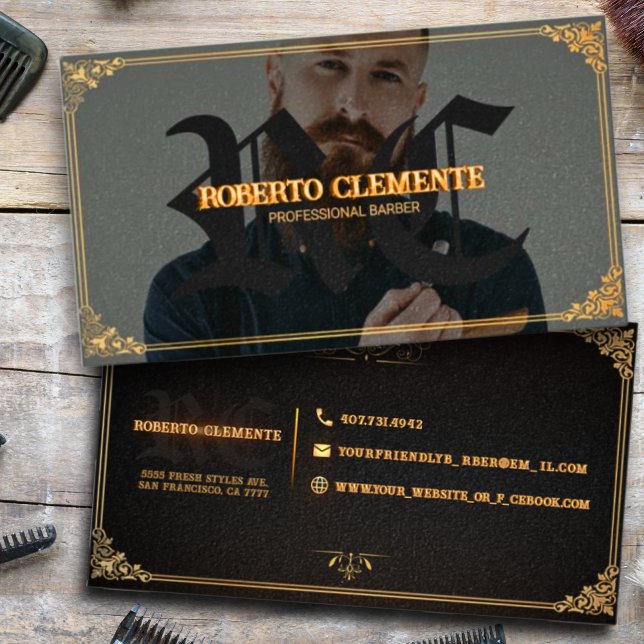Cartão De Visita Barber Barbershop Professional Photo Business Card (Criador carregado)