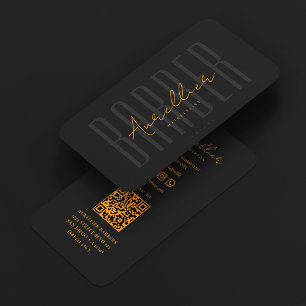 Cartão De Visita Barber Black Orange Script Barbershop