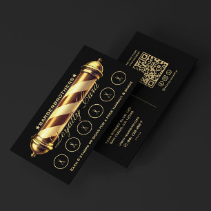Cartão De Visita Barber Classic Gold Recompensas de Fidelidade Pole