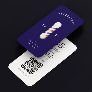 Cartão De Visita Barber Clássico de Barbeiro Azul Escuro