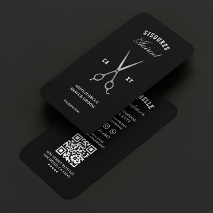 Cartão De Visita Barber Elegante de Tesoura Prateada Negra