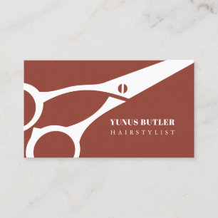 Cartão De Visita Barber Minimalista de Cabelo de Tesoura Terracotta