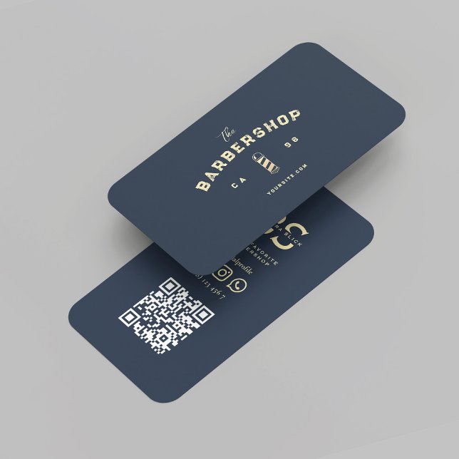 Cartão De Visita Barber Moderno Monograma Barbershop Azul Escuro (Modern Barber Monogram Barbershop Dark Blue Business Card
)