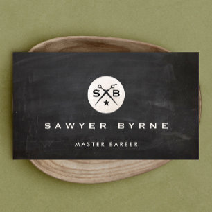 Cartão De Visita Barber Monogramas Tesoura Black Barbershop