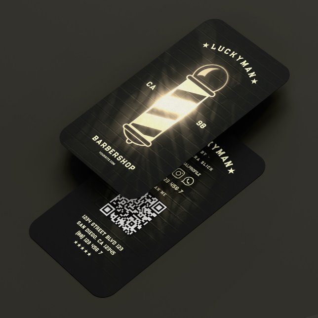Cartão De Visita Barber Negro Neon Dourado Barbershop (Modern Barber Black Neon Gold Barbershop Business Card
)