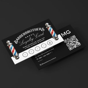 Cartão De Visita Barber Pole Elegante Prêmio de Lealdade Preta