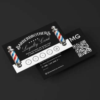 Cartão De Visita Barber Pole Elegante Prêmio de Lealdade Preta