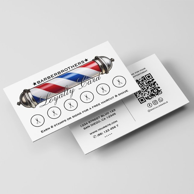 Cartão De Visita Barber Pole Vermelho Azul Tesoura Azul Lealdade (Barber Pole Red White Blue Loyalty Business Card
)