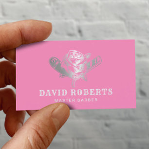 Cartão De Visita Barber Razor & Rosa Logo cor-de-rosa & Barber Barb