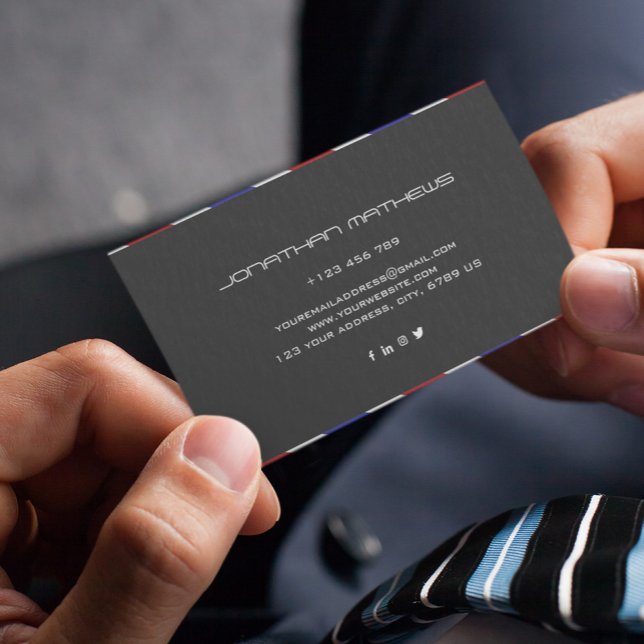 Cartão De Visita Barber Red White Blue Horizontal Personalized  (Criador carregado)