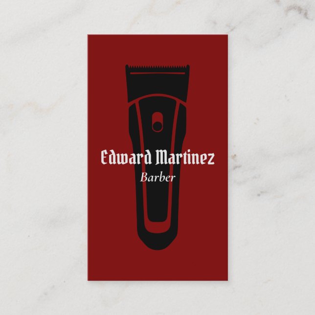 Cartão De Visita Barber Shop Hairdresser, Red Modern Hair Clipper (Frente)