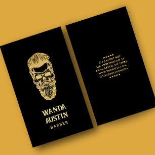 Cartão De Visita Barber Skull Barber Dourada