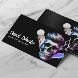 Cartão De Visita Barber Skull Barbershop Hair Stylist Moderno Black