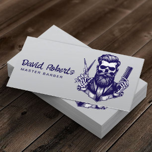 Cartão De Visita Barber Skull Barbershop Marinho Cabelo Azul