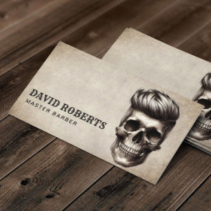 Cartão De Visita Barber Skull Barbershop Vintage Hair Stylist