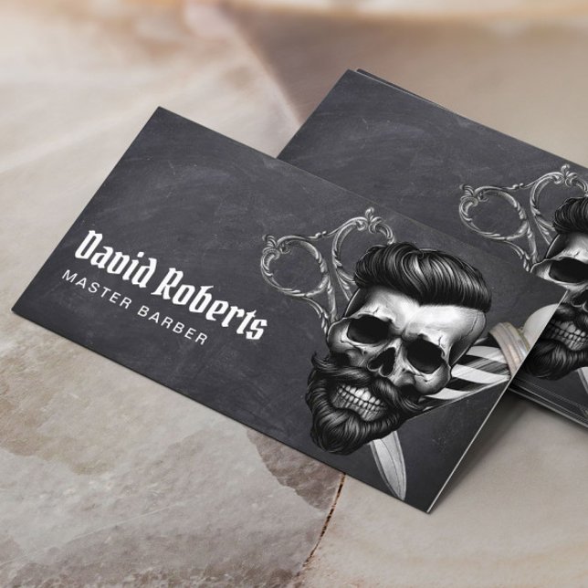 Cartão De Visita Barber Skull Vintage Hair Stalkboard (Criador carregado)