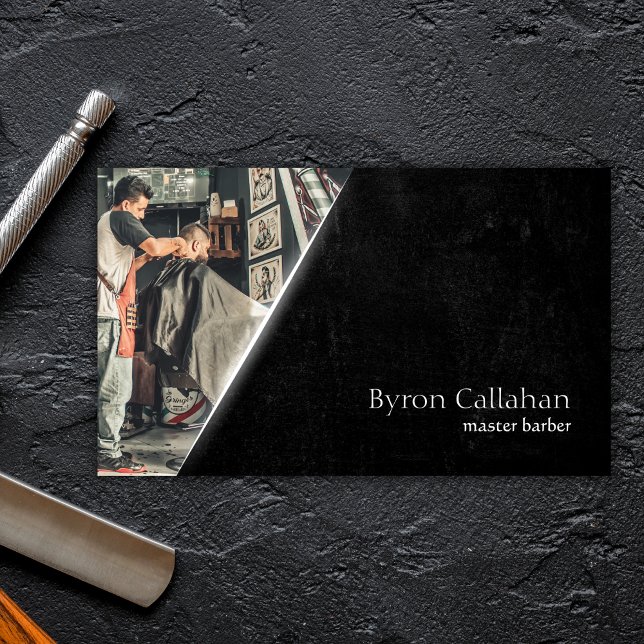 Cartão De Visita Barber Stylist de Grunge Profissional (Personalized Barbershop Business Card)