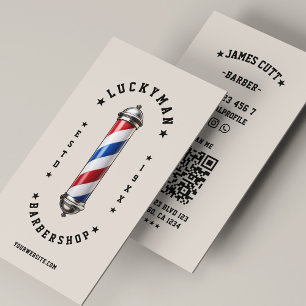 Cartão De Visita Barbershop Clássico Vermelho Branco Azul Barbeiro